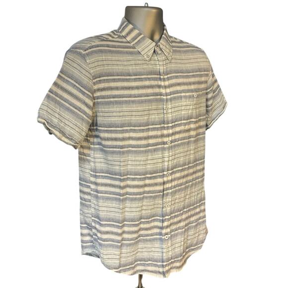 Original Weatherproof Washable Linen Blue Striped Short Sleeve Button Up Size M - Picture 2 of 8